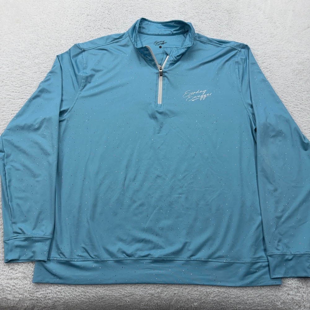 Sunday Swagger Mens Blue Speckled Quarter Zip Pullover Golf Shirt Large L